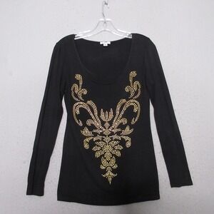 Cache Top Gold Studded Embellished Y2K Scoop Neck Glam Y2K Festival Made in USA